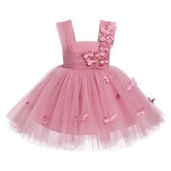 Mädchen Hochzeit Blume Partykleid A Linie Ärmellos Sommerkleid Prinzessin Hi-Lo Tutu Schmetterling Tüllkleid Kind Baby Bowknot Geburtstagskleid Festzug Ballkleid Altrosa 2-3 Jahre von IMEKIS