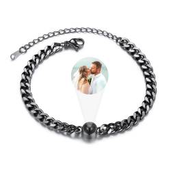 INBLUE Personalisierte Foto Projektion Armband für Paar Edelstahl Kandare Kette Armband mit Projektion Perle Individuelle Armband mit Bild Innen Memorial Geschenke für Frauen - Schwarz von INBLUE