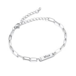 INBLUE Personalisierte Mehrere Namen Büroklammer Kette Armband für Frauen Individuelle Gravur Name Datum Initiale Edelstahl Glieder Armband Schmuck Geschenk für Paare Freundschaft - A1 von INBLUE