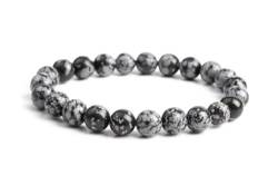 INFINITY GEMS Natürlicher AAA-Schneeflockenobsidian, 8 mm, Edelstein, dehnbares Armband | 7–7,5 Zoll Länge | Unisex-Armband | Armband mit runden Perlen | Männer/Frauen von INFINITY GEMS