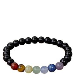 INFINITY GEMS Natürlicher AAA-Schwarzer Onyx 7 Chakra 12 mm Edelstein Stretch-Armband | 7-7,5 Zoll Länge | Unisex-Armband | Armband mit runden Perlen | Männer/Frauen von INFINITY GEMS