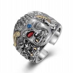 INFJMH S925 Sterling Silber Ring, mit Buddha und Dämon Avatar in Einem Gedanken, Retro Thai Silber Ring, Zeigefinger Zubehör, Öffnen von INFJMH