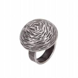 INFJMH Thai S925 Sterling Silber Unregelmäßige Halbrunde Ring Ethnische Art Retro Knopf Form Silber Handstück, 1024 von INFJMH