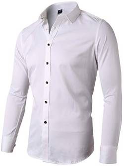 INFlATION Herren Hemd aus Bambusfaser umweltfreudlich Elastisch Slim Fit für Freizeit Business Hochzeit Reine Farbe Hemd Langarm,DE XS (Etikette 39),Weiß von INFLATION