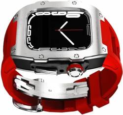 INFRI Fluorkautschuk-Uhrenarmband, Titan-Uhrengehäuse, Mod-Kit, für Apple Watch Serie 9/8/7/6/5/4/SE, 44 mm, 45 mm, Lünettenarmband, Upgrade-Ersatz, 45 mm, Achat von INFRI