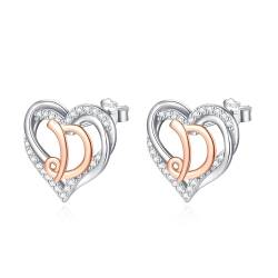 INFUSEU Buchstaben Ohrring, 925 Sterling Silber D Ohrstecker Initial Kleine Ohrringe Rosegold Herz Buchstabe A-Z Vorname Alphabet Initialen Personalisierter Schmuck Geschenke für Frauen Mädchen Damen von INFUSEU