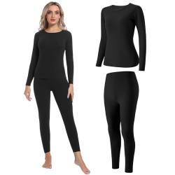 INNERSY Thermounterwäsche Damen Schwarz Ski Unterwäsche Frau Winter Funktionsunterwäsche Warm (S, Schwarz) von INNERSY