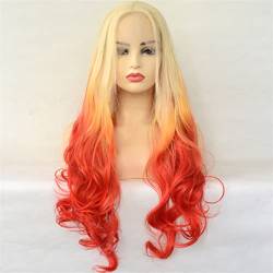 Synthetische Lace Front Perücken,Ombre Orange Red Synthetic Lace Front Wave Blonde Perücke Hitzebeständige Faser Natürlicher Haaransatz Cosplay Für Frauen,26 inch von INPETS