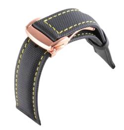 INSTR Nylon-Mix-Leder-Canvas-Armband für Omega Speed ​​Sea Master AT150 Uhrenarmband für Fifty Fathoms Band(Blackyellow rosegold) von INSTR