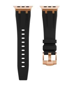 INSTR Silikon Soft Strap für Apple Watch 9 Ultra 2 49mm Serie 9 8 7 45mm 41mm Sport Gummiband für iWatch 6 5 4 se 44 42mm Armband(Color:Black rosegold,Size:42mm 44mm 45mm 49mm) von INSTR