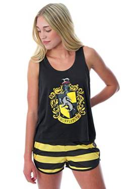 Harry Potter Damen-Pyjama-Set mit Hogwarts-Hauswappen, Racerback, Tanktop und Shorts, Pyjama-Set, Hufflepuff, S von INTIMO