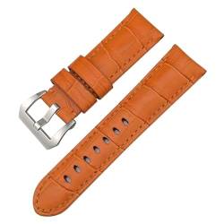 IORUYB 24 mm Rindsleder-Echtleder-Uhrenarmband für Panerai LUMINOR 1950 PAM013012, bunte Uhrenarmbänder mit Krokodilstruktur(Orange silver) von IORUYB