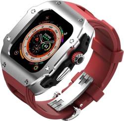 IORUYB Edelstahl-Uhrengehäuse, Fluorkautschuk-Band, für Apple Watch Serie Ultra 2, 49 mm, Ersatzzubehör, stoßfester Metallrahmen, Uhrengehäuse-Schließe, 49 mm, Achat von IORUYB