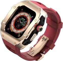 IORUYB Edelstahl-Uhrengehäuse, Fluorkautschuk-Band, für Apple Watch Serie Ultra 2, 49 mm, Ersatzzubehör, stoßfester Metallrahmen, Uhrengehäuse-Schließe, 49 mm, Achat von IORUYB