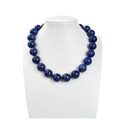 IPWWUTTH Schmuck + 18 Zoll natürliche 18 mm runde blaue Lapislazuli-Halskette for Frauen erfüllen von IPWWUTTH