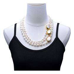 IPWWUTTH Schmuck 20 Zoll 3 Reihen kultivierte barocke Perlenkette Keshi Pearl Connector Chokers Luxushochzeit for Frauen erfüllen von IPWWUTTH