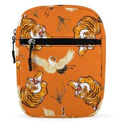 IQOPPEDR Crane Tiger Umhängetasche, klein, Cartoon-Motiv, für Damen und Herren, Mini-Umhängetasche mit verstellbaren Trägern, Orange, Siehe Abbildung, Einheitsgröße von IQOPPEDR