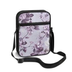 IQOPPEDR Kuriertasche für Damen und Herren, kleine Crossbody-Tasche mit verstellbarem Riemen, Reise-Umhängetasche, leichte Handtaschen, Violette Blume, Einheitsgröße von IQOPPEDR