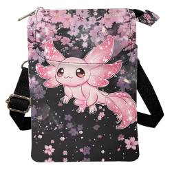 IQOPPEDR Umhängetasche für Damen, kleine Umhängetasche, Segeltuch, Umhängetasche, Geldbörse, Geldbörse, Axolotl Cherry Blossom, Einheitsgröße von IQOPPEDR