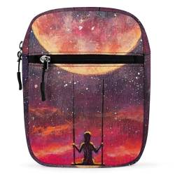 Kleine Umhängetasche für Mädchen, Sonnenuntergang und Sternenhimmel, Swing, romantische Traumtasche, Schultertasche, Handtasche für Damen und Herren, Mini-Umhängetasche mit verstellbaren Trägern, von IQOPPEDR