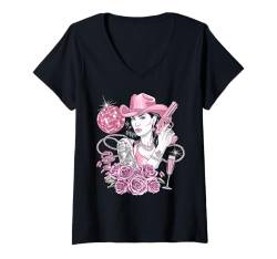 Damen Cowgirl Country Pink Western Rodeo Disco Diva T-Shirt mit V-Ausschnitt von IQTEE