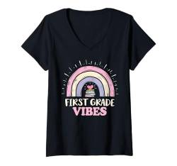 Damen First Grade Vibes Rainbow Back To School Lehrer Schüler T-Shirt mit V-Ausschnitt von IQTEE