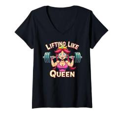 Damen Lifting Queen Gym Apparel Cute Anime Gewichtheben Mädchen T-Shirt mit V-Ausschnitt von IQTEE