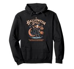 Halloween Hexe Katze Besen Zauber Magie Mond Retro Vintage Pullover Hoodie von IQTEE