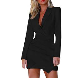 Business Kleid Damen A Linie - Blazerkleider Damen Weiß Ballkleid Kurz Sexy Abendkleider V-Ausschnitt Langarm Partykleid Enge High Waist Cocktailkleid Herbst Winter Minikleid Slim Einfarbig Hüftkleid von IQYU