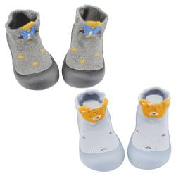 IQYU Baby Sandalen 19 Socke Schuh Elastische Indoor Slipper Infant Erste Cartoon Katzen Weiche Sohle Gummi Schuhe Sportliche Schuhe Herren (Grey, 26) von IQYU