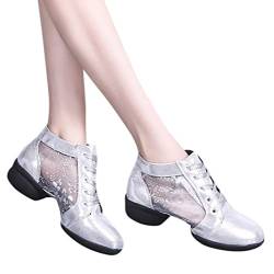 IQYU Damen Standardtanzschuhe Latin Performance Lässige bequeme Tanzschuhe Komfort Damenschuhe (Silver, 42) von IQYU