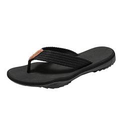 IQYU Hausschuhe für Männer Flache Damenflops Hausschuhe Strand Sandalen flirten Schuhe Herren Hausschuh Herren Schuhe Schwarz Winter (Black, 42) von IQYU