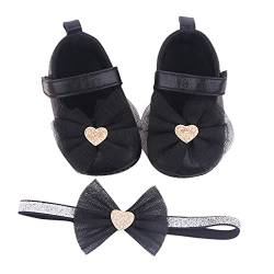 IQYU Headband Bowknot Infant Prewalker Mädchen Kleinkind weiche Baby Schuhe Prinzessin Baby Schuhe Sneaker Baby 23 (Black, 22 Toddler) von IQYU