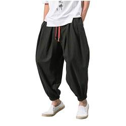 IQYU Herren Haremshose Einfachheit Aladinhose - Chinesisch Retro Stil Weite Beine Yogahose Pilates Kampfsport Kung Fu Tai Chi ThailäNdisch Freizeit Knickerbocker Ausgeleiert Training Hose von IQYU