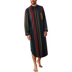 IQYU Leinen-Robe Herren Kaftan Lang Nachtwäsche Sommer Leicht-Bademantel Langarm Herrenhemd Schlafanzug Große Größen Luftig Nachthemd Dünn-Bademäntel/Reisebademantel Männer Hausanzug von IQYU