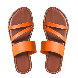 IQYU Schuhe Damen Schleife Damen-Sommer-Strandschuhe in Übergröße mit flachem Boden und Flip-Flops Damen Socken Schuhe (Orange, 39) von IQYU