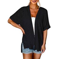 IQYU Shirtjacke Damen Sommer Leicht Cardigan Kurzarm Sommerjacke-Strickcardigan Kurz Strickjacke Leichte Sommerjacke Damen-Jacken Oversize Dünne Jacke Übergangsjacke-Strickjacken von IQYU