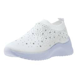 IQYU Wasserfeste Schuhe Damen Pflege Mesh Laufschuhe Strass Dekor Slip On Laufschuhe Schuhe Damen 42 1/9 (White, 38) von IQYU