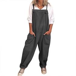 Jumpsuits Für Damen Sommer, Latzhose-Stoff Damen Lang Vintage Sommeroveralls Mit Verstellbarer Träger Latzhosen Große Größen Sommerhose Leicht-Leinenhose Baggy Hosenträger Weite Hose Dünn-Haremshose von IQYU