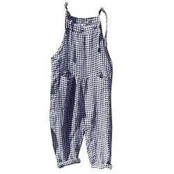 Latzhose Damen Arbeitshose Sommer-Stoff-Latzhose Lang Vintage Sommeroveralls Frauen Leinen-Latzhosen Baggy Hosen Große Größen Jumpsuit Einteiler Damenoveralls/Arbeitsoverall/Jumpsuits von IQYU