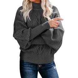 Strickpullover Damen Rollkragen Warm: Rollkragenpullover Damen Schwarz-Grobstrickpullover Oversize Zopfmuster-Pullover Vintage Elegant Damenpullover Langarm Winterpullover Warm Langarmshirt Sweatshirt von IQYU