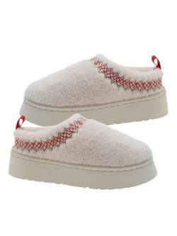 ISAKEN Fuzzy Pantoffeln, Frauen Plattform Fuzzy Hausschuhe Dicke Sohlen Winter Innen flauschige Pantoffeln Praktische Familienschuhe für Winter und Herbst von ISAKEN