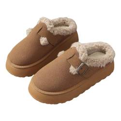 ISAKEN Warme Hausschuhe, Dicke Sohle Plüsch Slipper Stiefel Hauspantoffeln Winter Wärme Pantoffeln Bequeme Rutschfeste Flache Slippers für Herren Mädchen Frauen von ISAKEN