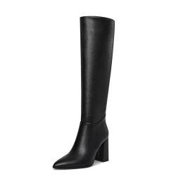 ITOZER Kniehohe Stiefel für Damen, Blockabsatz, Oberschenkelhoch, spitzer Zehenbereich, seitlicher Reißverschluss, lange Stiefel, Schwarz, 41 EU von ITOZER