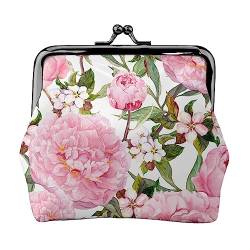 Rosa Blumen-Geldbörse für Damen, Münzgeldbörse, Kussschloss, Kleingeldbörse, Kartenhalter, Geldbörse mit Schnalle, niedliche kleine Geldbörse aus Pu-Leder für Damen, Damen-Clutch-Geldbörse, Happy Squi von IUBBKI