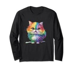 Regenbogen-Katze, realistisch, Aquarell, niedliche Katze, Farbe, bunte Katze Langarmshirt von IVRY