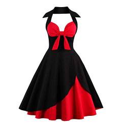 IWEMEK Damen Vintage Retro Kleid A-Linie Rockabilly Blumen 1950er 50er 60er Jahre Audrey Hepburn Stil Rückenfrei Herzausschnitt Cocktailkleid Abendkleid Party Sommer Casual Kleid Kleid, Schwarz + Rot von IWEMEK