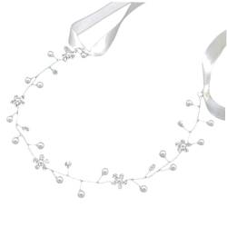 IWOWHERO Braut Haarkranz Haargummis mit Perlen Stirnband wedding hair accessories hochzeits haarschmuck Perlenstirnband Blumengirlande Kristall-Haarband Blumenkopfbedeckungen Weiß von IWOWHERO