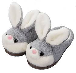 IXITON Winter warme Furry Bunny Hausschuhe Damen Kaninchenschuhe Niedliche gemütliche flauschige Häuser Tier Hausschuhe,S,grey-slippers von IXITON