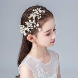 IYOU Perle Prinzessin Kopfstück Gold Blume Kommunion Haarspangen Braut Hochzeit Haarteil Haarschmuck für Mädchen (3 Stück) von IYOU